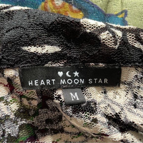 VTG y2k Heart Moon Star Long-Sleeve Mesh Lace Button-Up MEDIUM - Picture 10 of 11